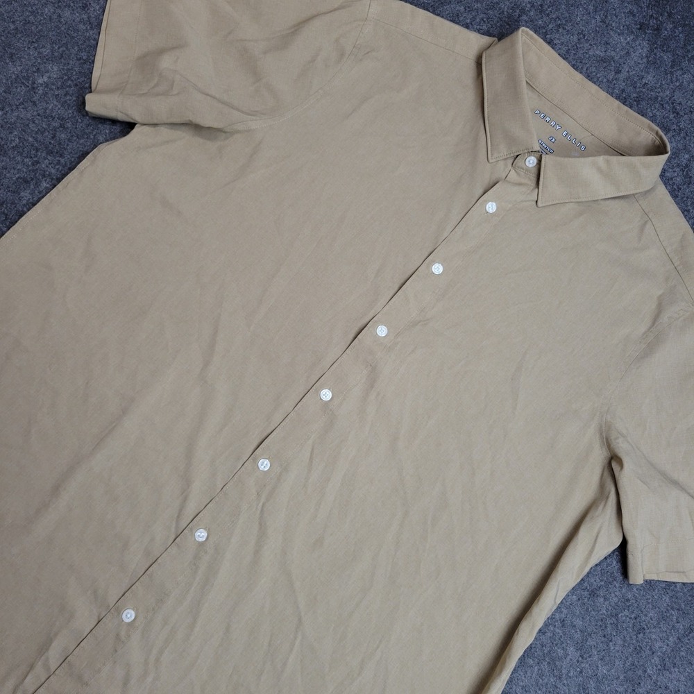 Perry Ellis Shirt Mens 2X Tan Stretch Lightweight Preppy Weekend Casual